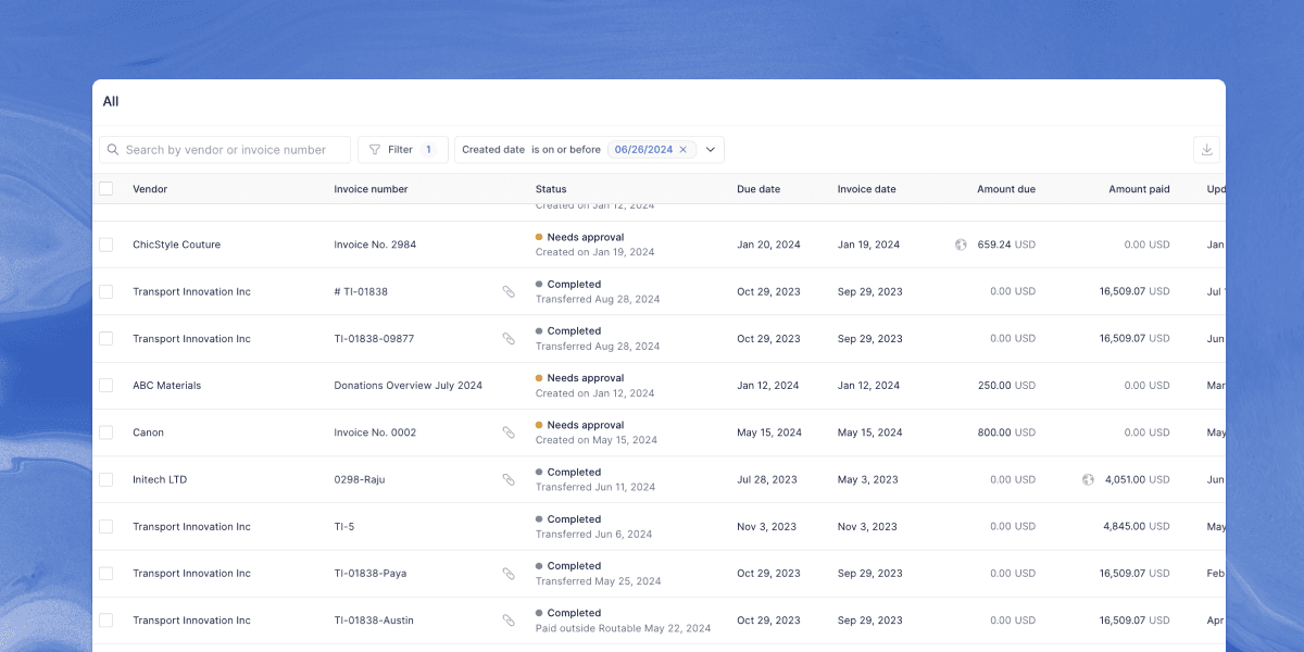 New payables table view